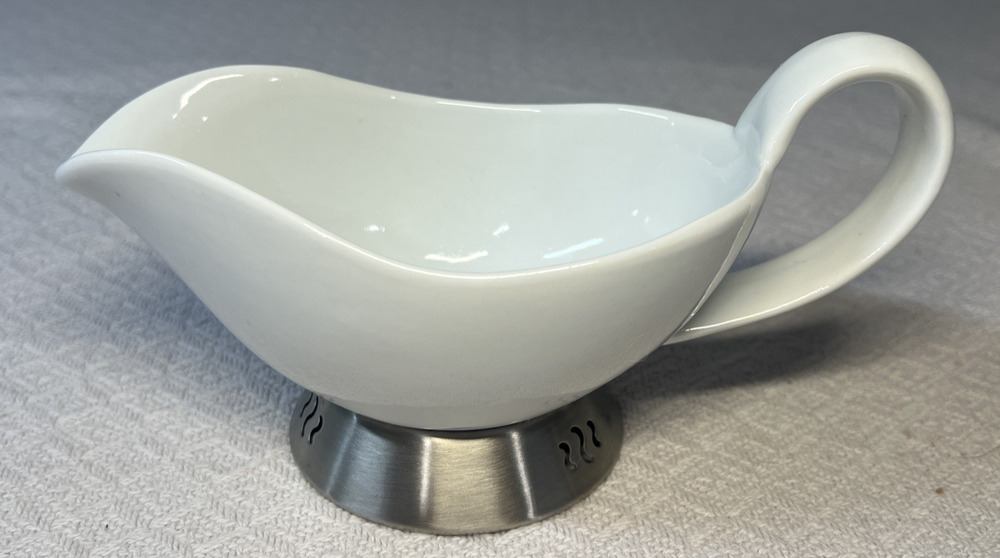 Trudeau Bianca White Porcelain & Stainless Steel Gravy Boat/Creamer